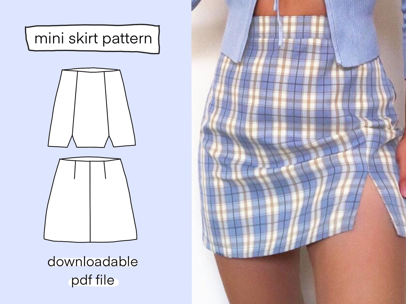 Mini skirt sewing pattern with slit PDF downloadable 6 sizes Etsy