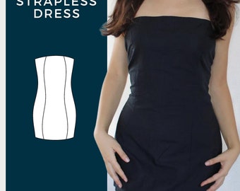 Strapless Dress Pattern, Mini dress pattern, mini dress sewing pattern, strapless dress sewing pattern, dress pattern, sewing pattern pdf