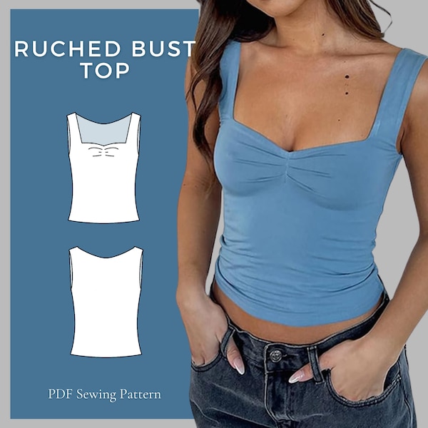 Ruched bust strapless top pattern, stretch top sewing pattern, summer top patterns, gathered bust top pdf pattern