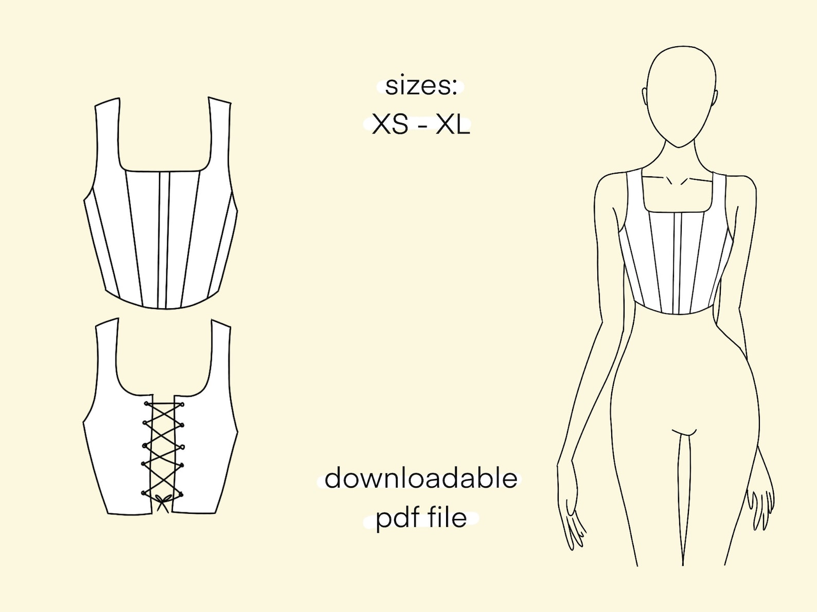 Corset top sewing pattern size XS S M L XL 5 sizes Etsy