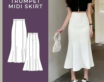 Trumpet Skirt Pattern, Skirt Sewing Pattern, Midi Skirt Pattern, Flare Skirt Pattern, Mermaid Skirt, Womens Skirt Pattern, Skirt Sewing PDF