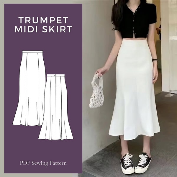 Trumpet Skirt Pattern, Skirt Sewing Pattern, Midi Skirt Pattern, Flare Skirt Pattern, Mermaid Skirt, Womens Skirt Pattern, Skirt Sewing PDF