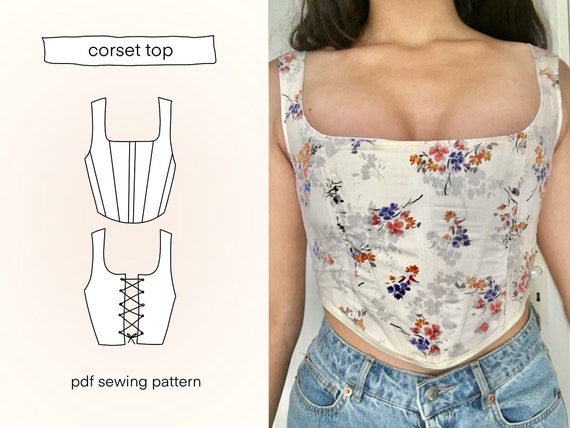 Corset Top Sewing Pattern Download PDF, Summer Top XS, S, M, L, XL