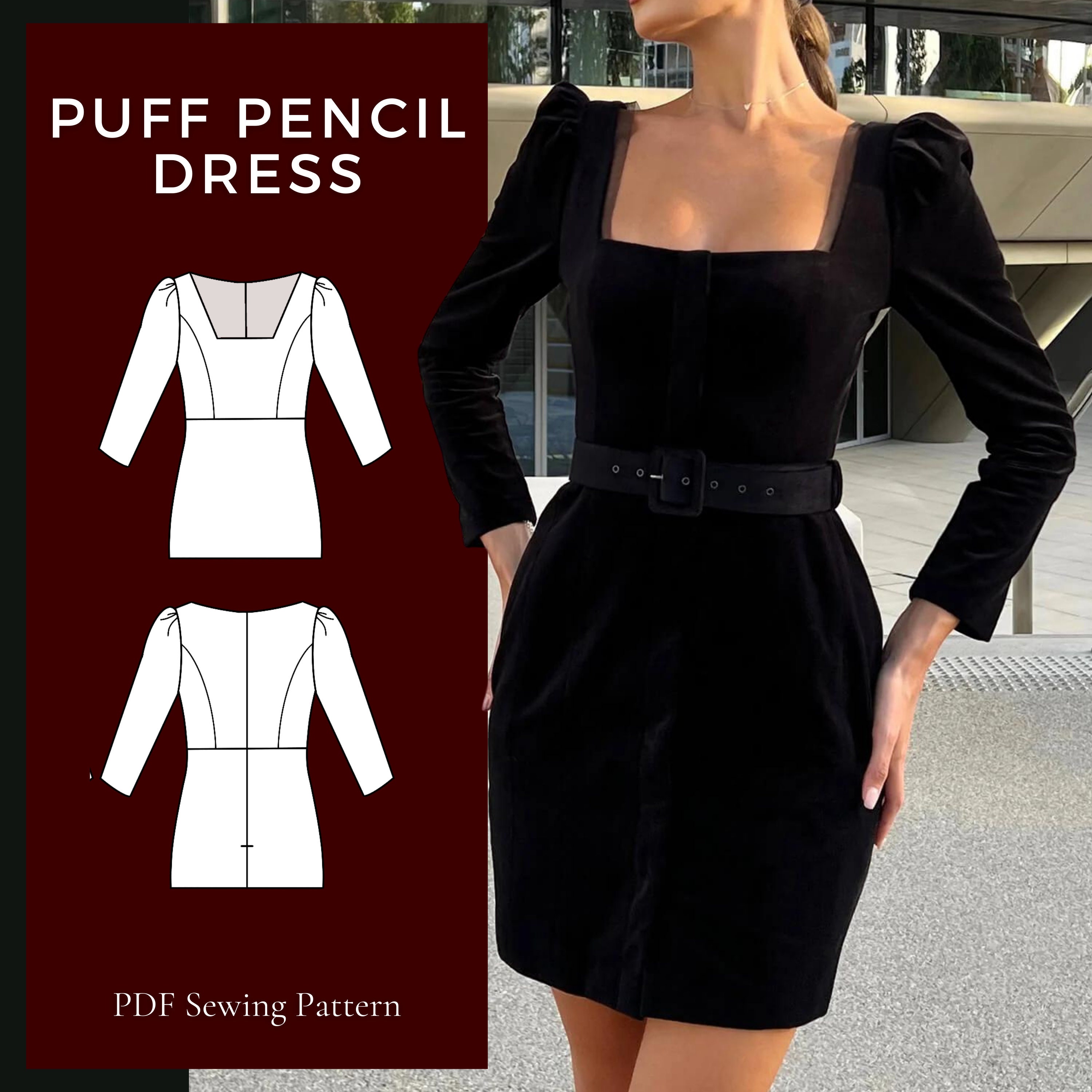 Puff Sleeve Dress Pattern, Pencil Dress Sewing Pattern, Prom Dress Pattern, Long  Sleeve Dress Pattern, Sewing Patterns for Women, PDF - Etsy