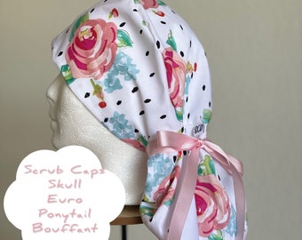 Floral Scrub cap for women, Euro style nurse hat, ponytail scrub hat, Floral Nurse Scrub hat, unisex scrub cap, Floral nurse gift ideas