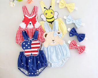 Belle barboteuse d'été pour bébés filles garçons, combinaisons de broderie animal/papillon/abeille avec bandeau, barboteuse mignonne, tenue de retour à la maison, vêtements pour bébé