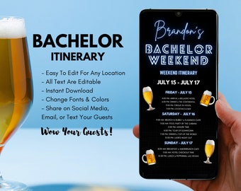 Bachelor Weekend Itinerary | Bachelor Party Itinerary | Weekend Itinerary | Bachelor Weekend Itinerary Template | Digital Schedule