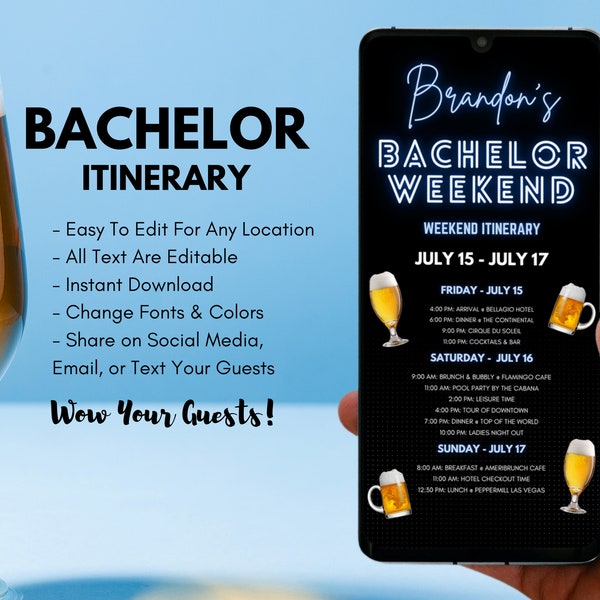 Bachelor Weekend Itinerary | Bachelor Party Itinerary | Weekend Itinerary | Bachelor Weekend Itinerary Template | Digital Schedule