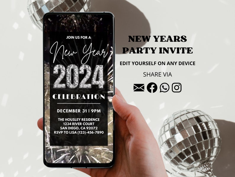 New Years Eve Invitation NYE 2024 Party Invite New Years Etsy Israel