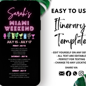 Miami Bachelorette Itinerary Template | Birthday Itinerary | Miami Birthday Itinerary Template | Bachelorette Weekend Itinerary