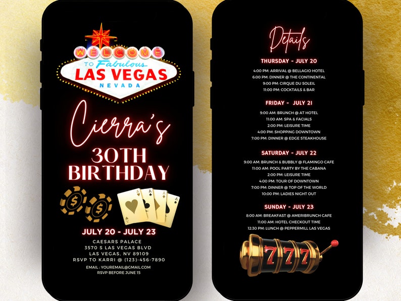 Las Vegas Birthday Itinerary Birthday Itinerary Weekend Etsy