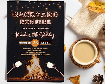 Backyard Bonfire Invite | Bonfire Party Invite | Bonfire Invite | Fall Party Invite | 5X7