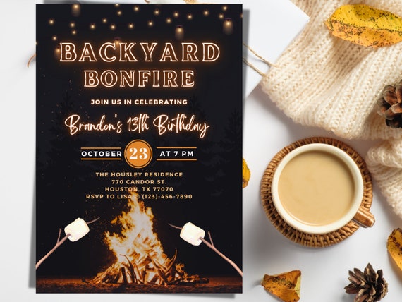Backyard Bonfire Invite | Bonfire Party Invite | Bonfire Invite | Fall Party Invite | 5X7