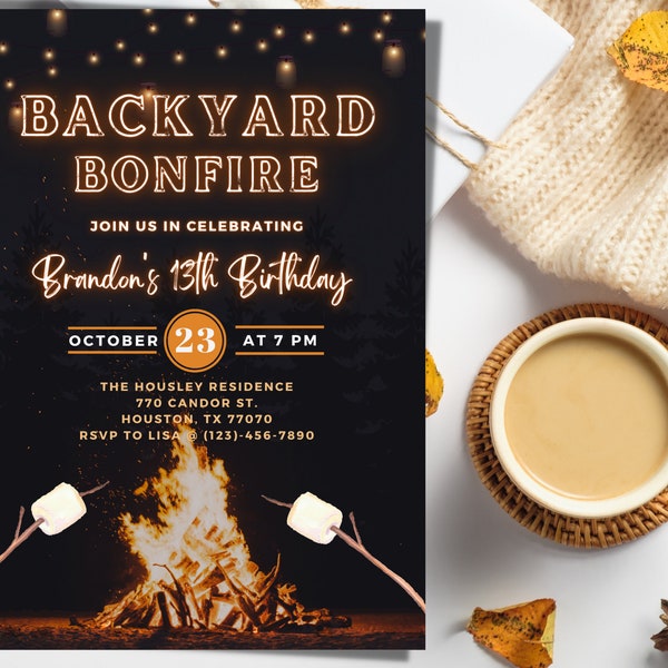 Backyard Bonfire Invite | Bonfire Party Invite | Bonfire Invite | Fall Party Invite | 5X7