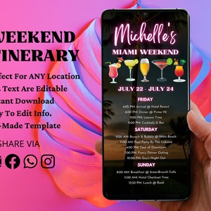 Miami Bachelorette Itinerary Template | Birthday Itinerary | Miami Birthday Itinerary Template | Bachelorette Weekend Itinerary