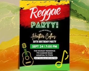 Reggae Birthday Invitation | Reggae Party Invite | Jamaica Birthday Invitation | Birthday Evite