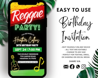 Reggae Birthday Invitation | Reggae Party Invite | Jamaica Birthday Invitation | Birthday Evite