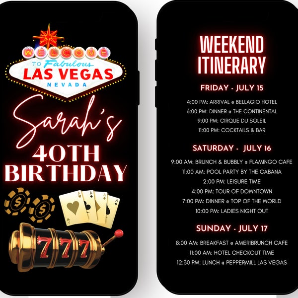 Itinerario de cumpleaños de Las Vegas / Itinerario de cumpleaños / Itinerario de fin de semana / Fin de semana de Las Vegas / Itinerario de fin de semana digital