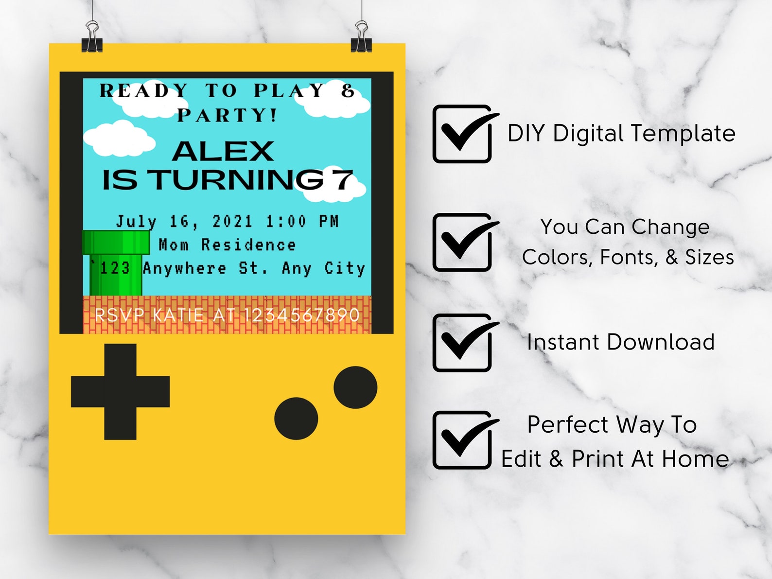 Editable Gamer Birthday Invitation Gamer Invitations Digital Etsy