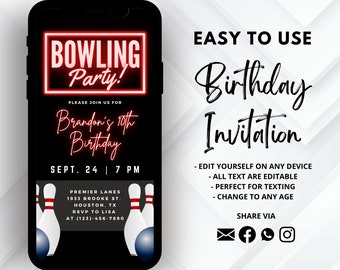Bowling Party Invite | Bowling Evite | Bowling Invite | Strike Up Some Fun Invite