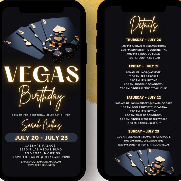 Itinerario de cumpleaños de Las Vegas / Itinerario de cumpleaños / Itinerario de fin de semana / Fin de semana de Las Vegas / Itinerario de fin de semana digital