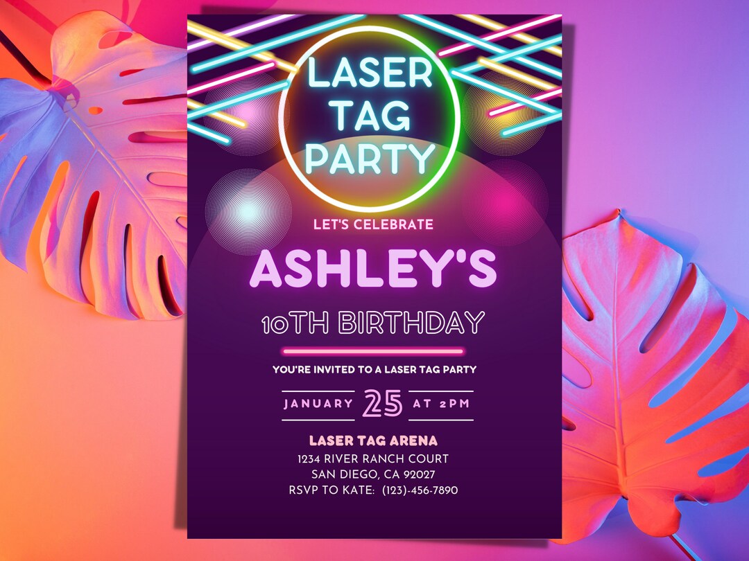 Laser Tag Birthday Party Invitation Glow Party Invitation Laser Tag
