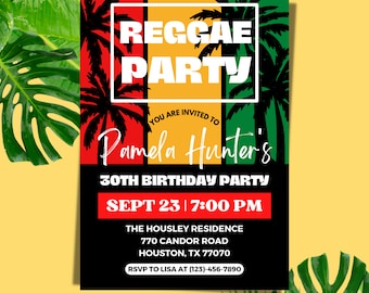 Reggae Birthday Invitation | Reggae Party Invite | Jamaica Birthday Invitation | Birthday Evite | 5X7