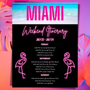 Miami Bachelorette Itinerary Template | Birthday Itinerary | Miami Birthday Itinerary Template | Bachelorette Weekend Itinerary
