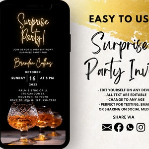 Shhh its a surprise | Surprise Party Evite | Birthday Evite | Mens Birthday Invite | Text Invitation