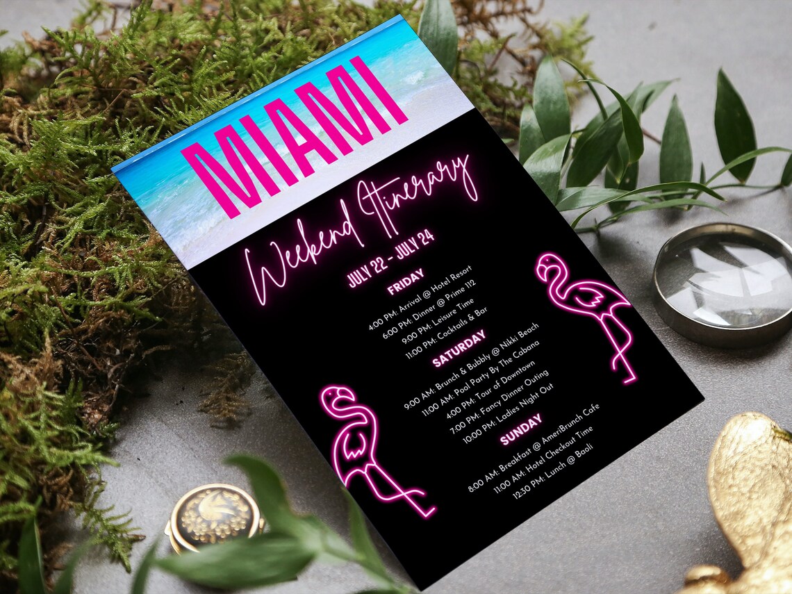 Miami Bachelorette Itinerary Template Birthday Itinerary Etsy Miami Bachelorette Itinerary Template Birthday Itinerary Etsy