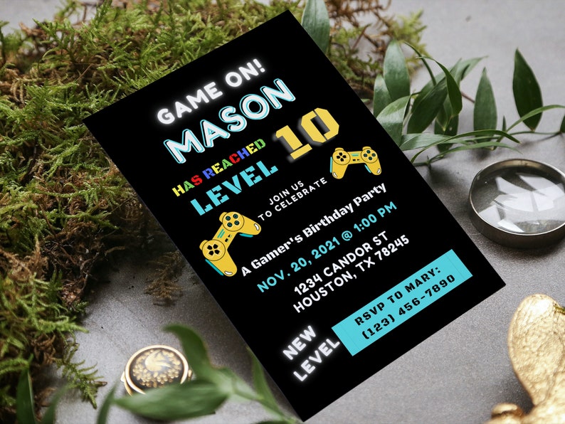 Editable Gamer Birthday Invitation Gamer Invitations Digital Etsy