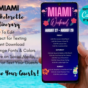Miami Bachelorette Itinerary Miami Bachelorette Itinerary Template Beach Weekend Itinerary Bachelorette Itinerary Template Digital itinerary
