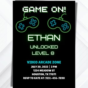 Video Game Invite | Arcade party invite | Gamer Invitation | Video Game Party