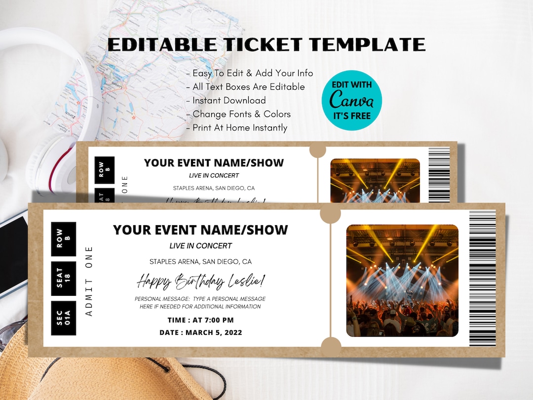 Concert Ticket Template | Ticket Gift | Fake Ticket | Surprise Getaway ...