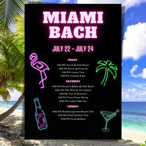 Miami Itinerary Template | Miami Bachelorette Itinerary Template | Bachelorette Weekend Itinerary Florida | Bachelorette Weekend Itinerary