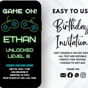 Video Game Invite | Arcade party invite | Gamer Invitation | Video Game Party