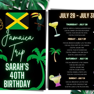 Jamaica Itinerary Template | Birthday Itinerary | Weekend Itinerary | Birthday Weekend | Destination Itinerary | Birthday Schedule 5X7