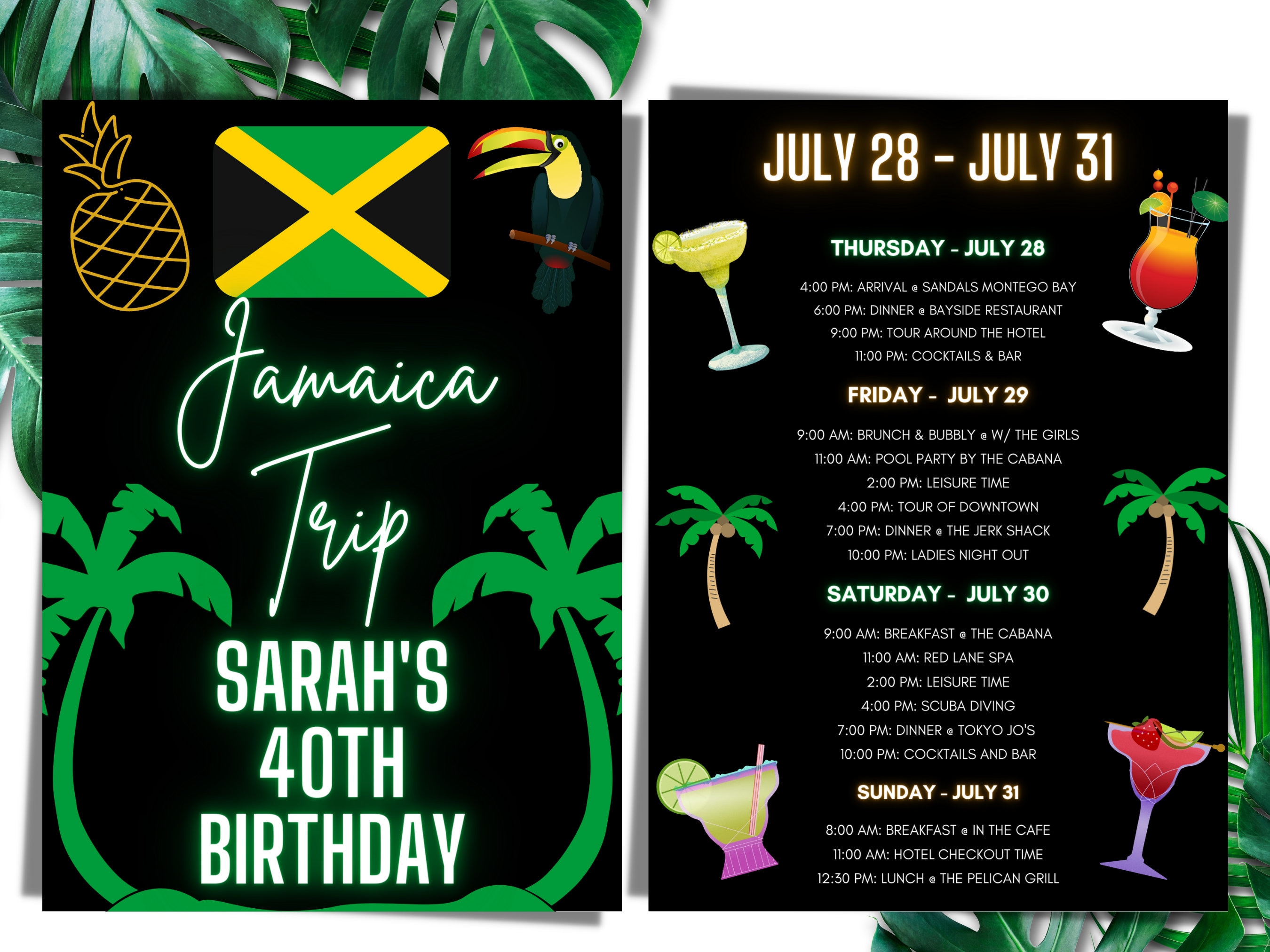 Jamaica Itinerary Template | Birthday Itinerary | Weekend Itinerary | Birthday Weekend | Destination Itinerary | Birthday Schedule 5X7