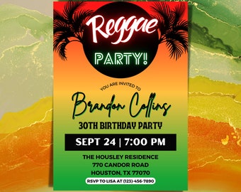 Reggae Birthday Invitation | Reggae Party Invite | Jamaica Birthday Invitation | Birthday Evite