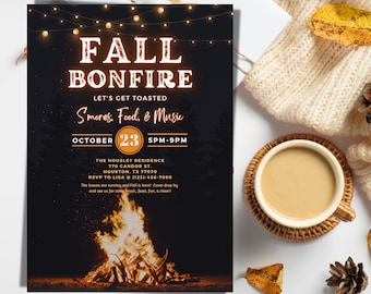 Invito per festa con falò / Festa autunnale / Falò in giardino / Invito per falò / Invito per festa autunnale / 5x7