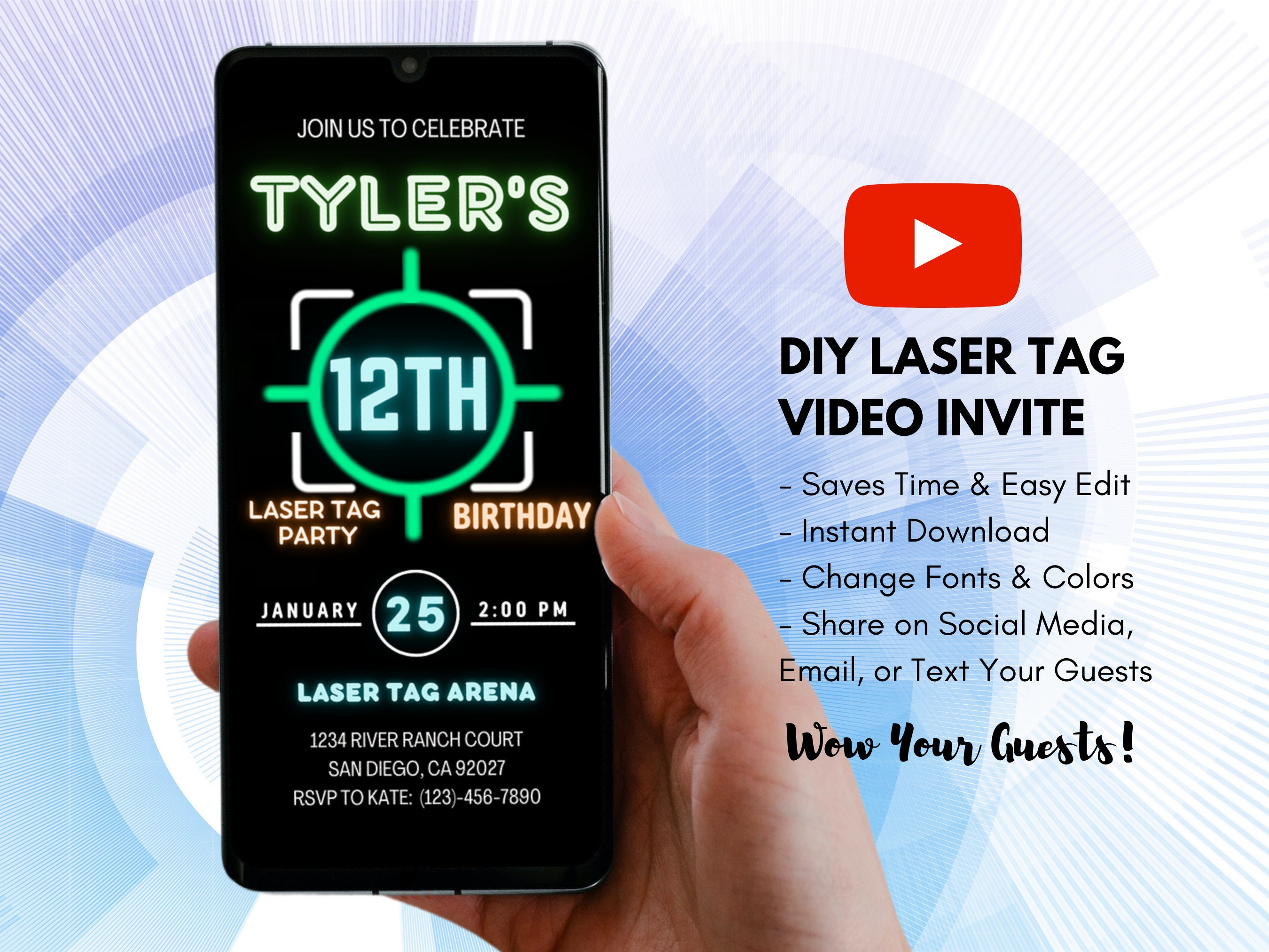 Laser Tag Birthday Party Invitation Glow Party Invitation Laser.