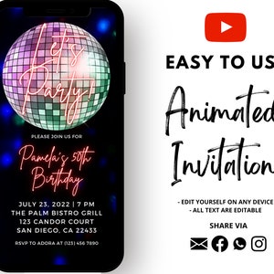 Disco Birthday Invitation | Electronic Birthday Invitation | 70s Birthday Invitation | Birthday Evite | Disco Ball Invite