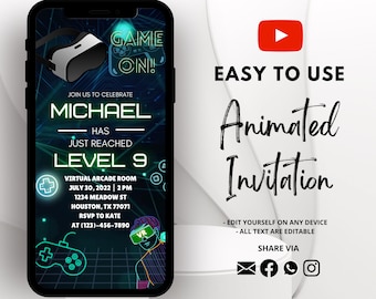 Video Game Invite | Virtual Reality Party Invite | VR Party Invitation | Gamer Invitation Video