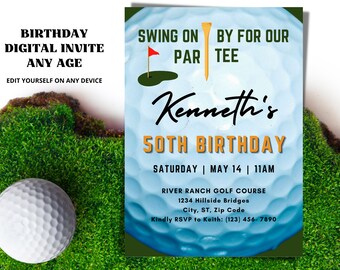 Golf Birthday Party Invitation | Men's Birthday Invite | Golf Party Invitation | Golf Party Digital Download | Golf Course Party Invitation
