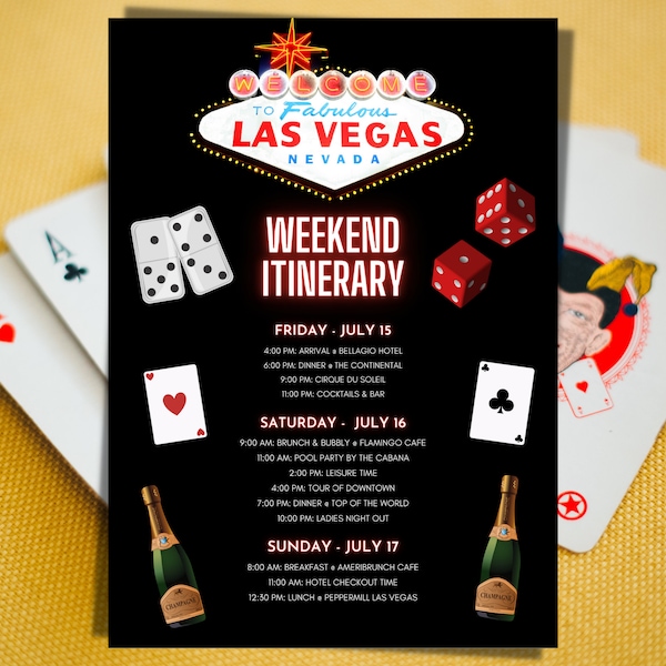 Las Vegas Weekend Itinerary | Birthday Itinerary Template | Weekend Itinerary Birthday | Vegas Itinerary | Las Vegas Bachelorette