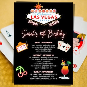 Itinerario de cumpleaños / Plantilla de itinerario de cumpleaños / Itinerario de fin de semana de cumpleaños / Itinerario de fin de semana en Las Vegas / Itinerario de fin de semana digital 5x7