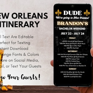 Bachelor Weekend Itinerary, Bachelor Party Itinerary, Weekend Itinerary, Bachelor Weekend Itinerary Template, New Orleans Itinerary Template