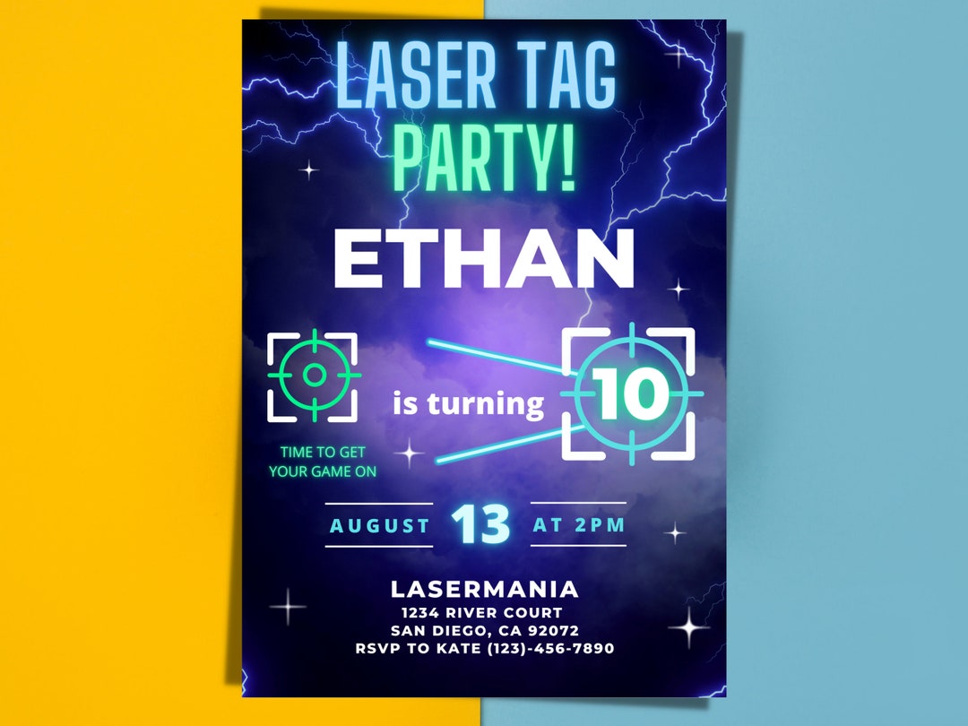 Laser Tag Birthday Party Invitation Glow Party Invitation Laser Tag