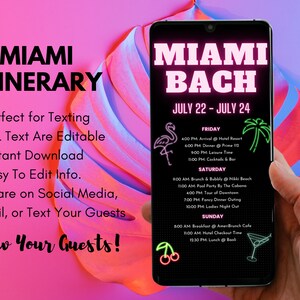 Miami Bachelorette Itinerary Template | Miami bachelorette | Miami Birthday Itinerary Template | Bachelorette Weekend Itinerary