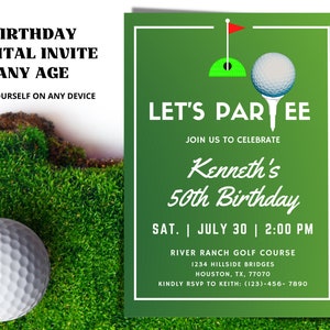 Golf Birthday Party Invitation | Men&#39;s Birthday Invite | Golf Party Invitation | Golf Party Digital Download | Golf Course Party Invitation